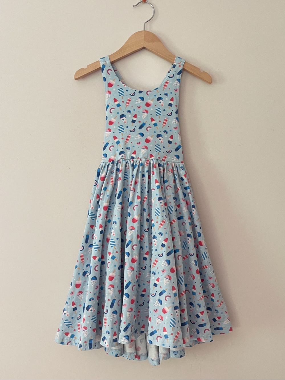 OLLIE JAY EUC Fun Patriotic Popsicle Print Crossback Twirl Dress